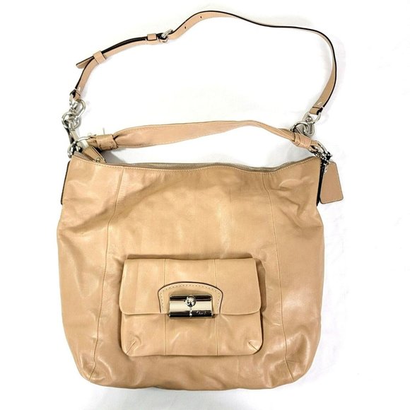 Authentic COACH Leather Purse New with tags attached HOBO tan taupe LARGE - Picture 1 of 16